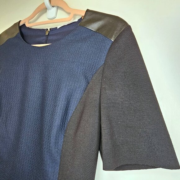 Elie Tahari Colorblock Sheath Fitted Dress with Leather Detail US 6 Navy & Black - Picture 7 of 10